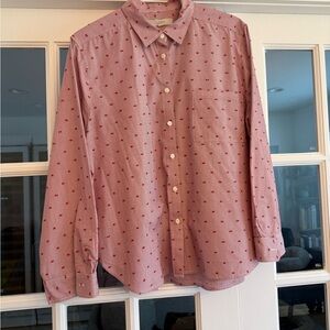LOFT Women's Pink Button-Down Shirt with Red Dots